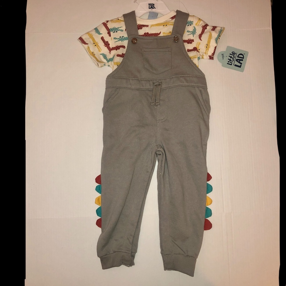 NWT Gray overalls with white shirt multi color alligator Little Lad 24 month